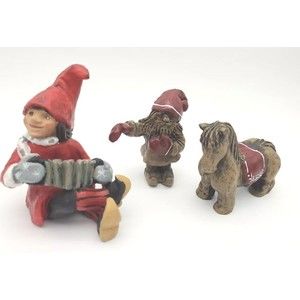 NAAS Keramit Sweden Figurines Horse Gnomes Elf Accordion Set 3 Resin